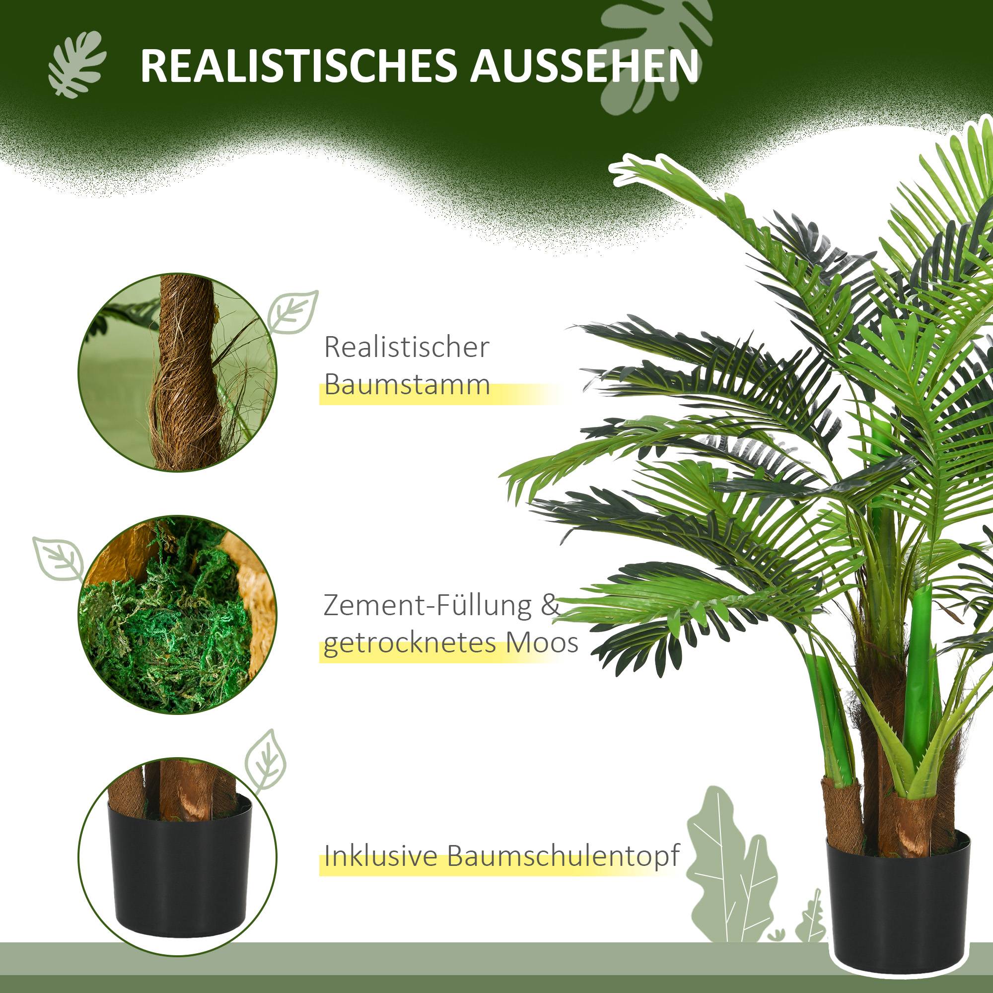 Palmier artificiel, 1 m, branches réalistes, plante déco, plastique, avec pot, brun+vert - Image 7