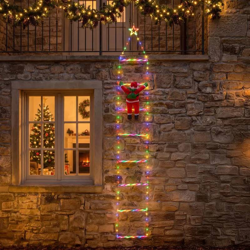 Lotti - Père Noël Lumineux H40 cm sur Échelle H200 cm LED Blanc Chaud & RGB 11 Jeux de Lumière Lotti - Image 2