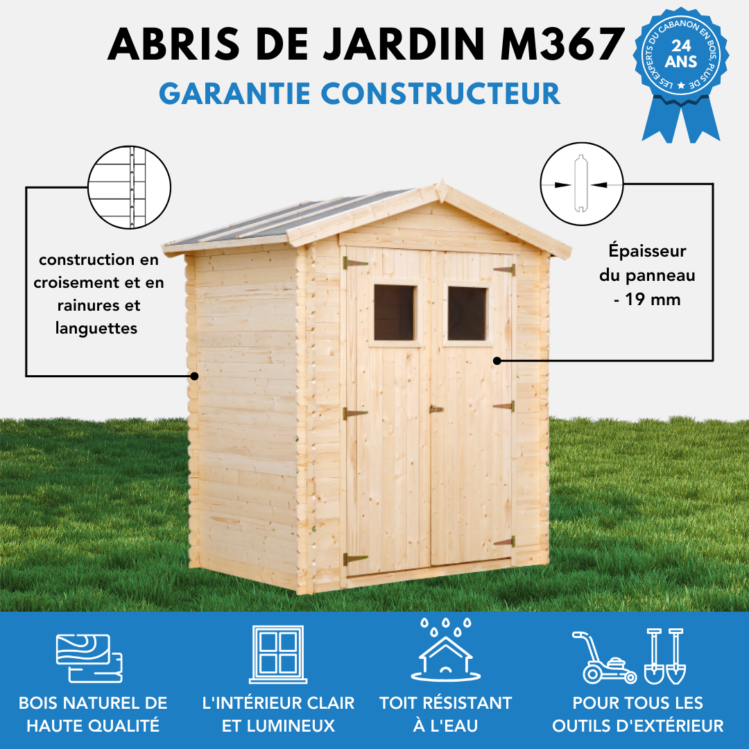 Timbela - Abri de jardin en bois I196xL136xH218 cm/ 1.98 m² - Stockage extérieur - Petit abri à outils, Local à vélos - 19 mm d’épaisseur - Timbela M367 - Image 8