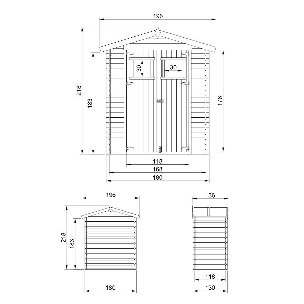 Timbela - Abri de jardin en bois I196xL136xH218 cm/ 1.98 m² - Stockage extérieur - Petit abri à outils, Local à vélos -  19 mm d’épaisseur - Timbela M367 - Image 5