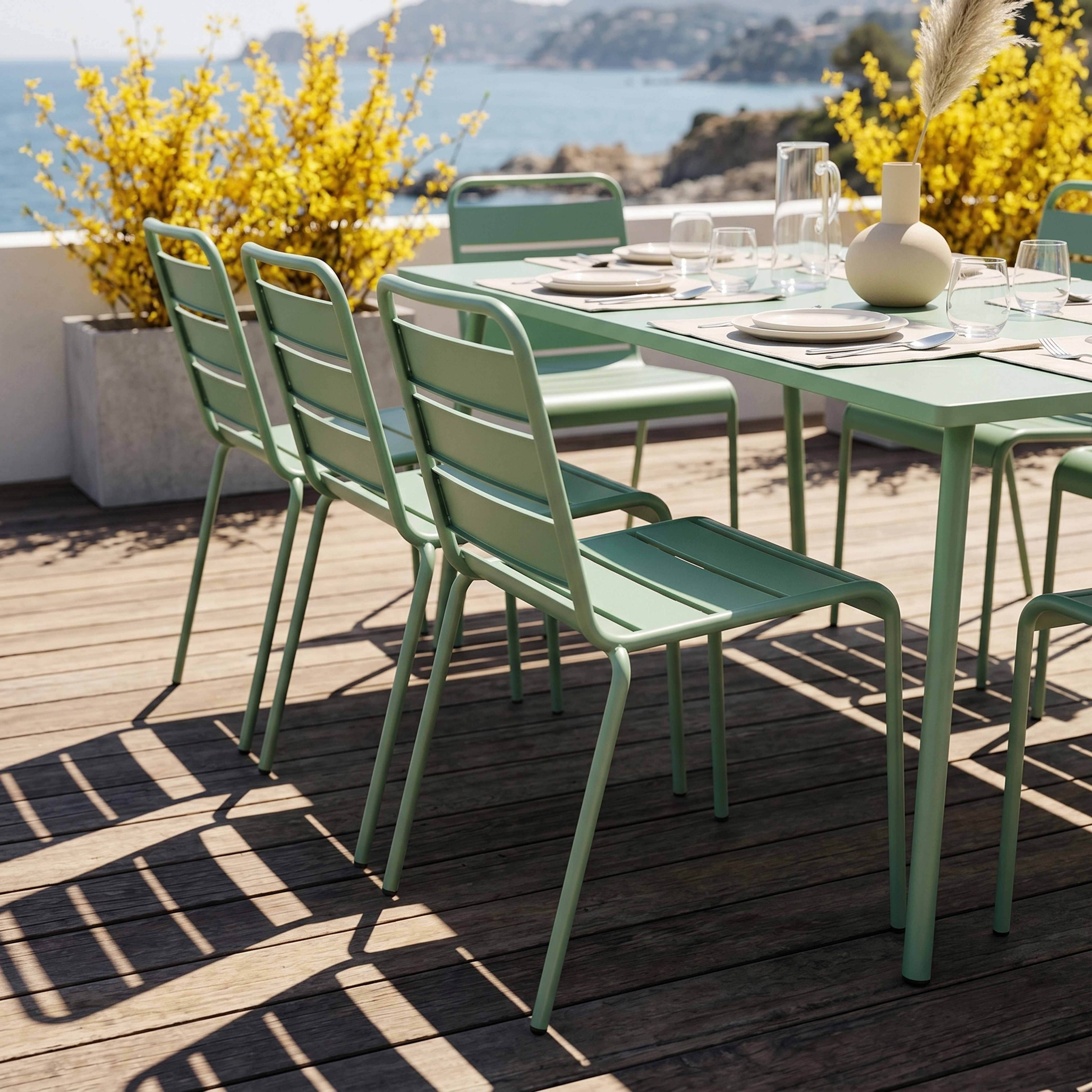 Oviala - Ensemble table de jardin et 8 chaises en métal vert sauge Palavas - Oviala - Image 4