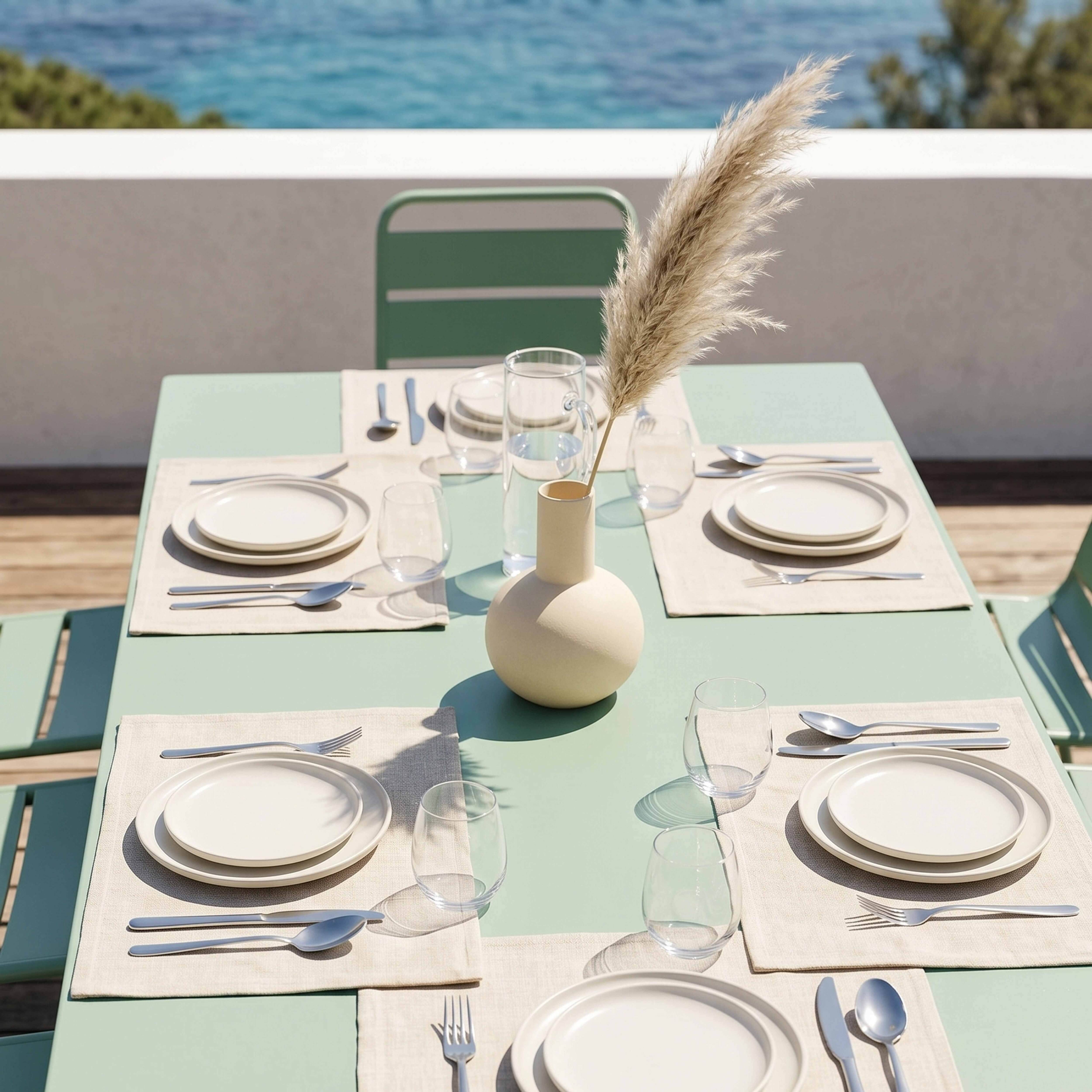 Oviala - Ensemble table de jardin et 8 chaises en métal vert sauge Palavas - Oviala - Image 3