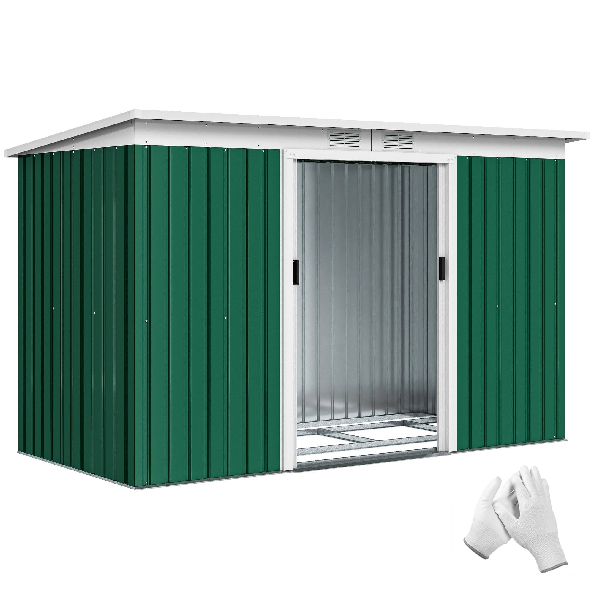 Abri de jardin acier galvanisé 3,6 m² 280x130x172 cm kit fondation porte coulissante vert foncé - Image 1