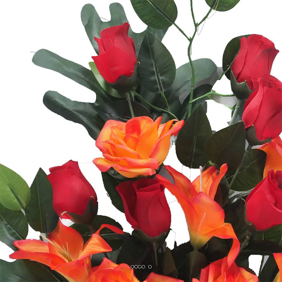 Artificielles - Jardinière zinc fleurs artificielles cimetière roses et lys Rouge - couleur: Rouge 755 - Image 3