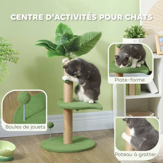 Arbre à chat jute et peluche vert 40 x 40 x 83 cm - PANGIVO - Image 7