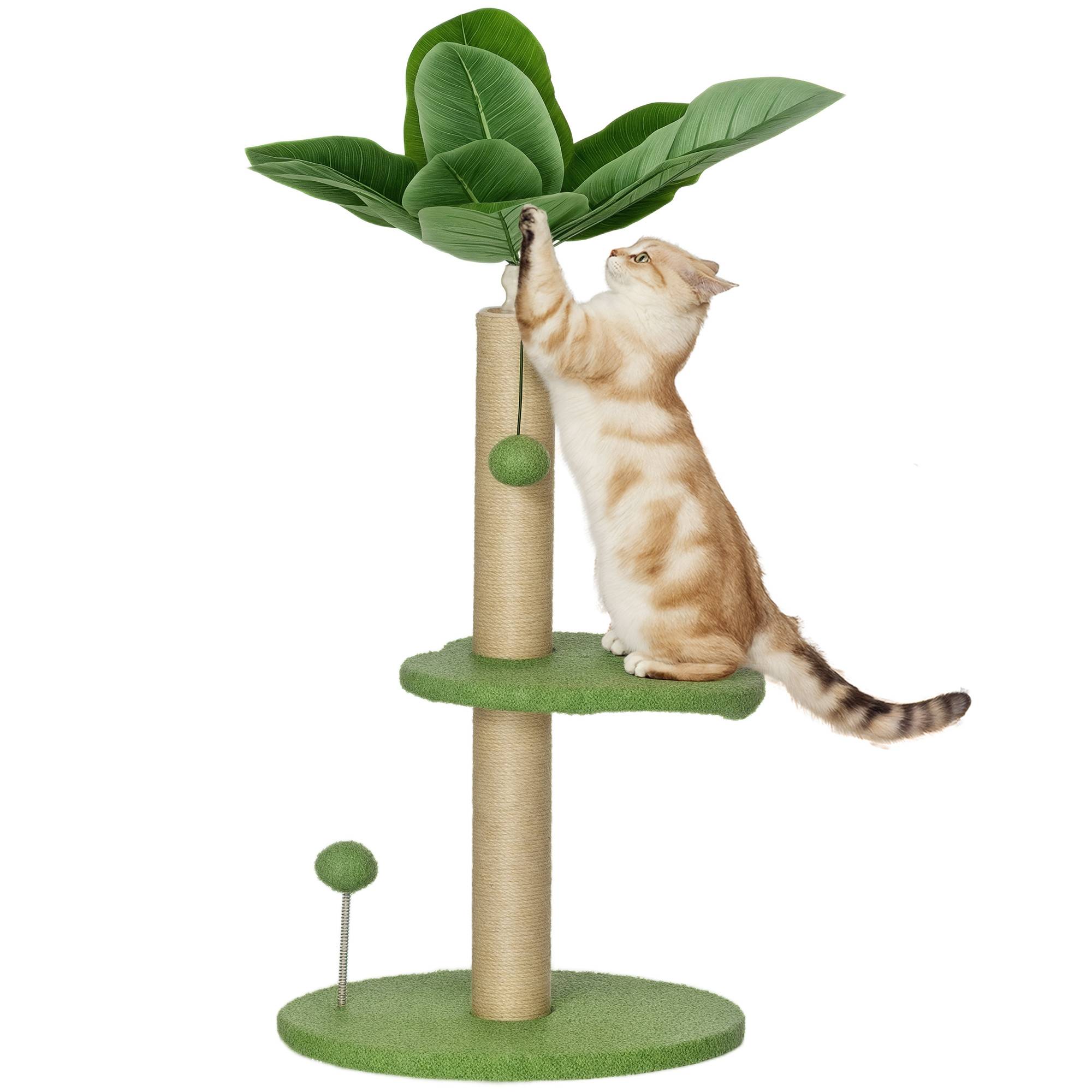 Arbre à chat jute et peluche vert 40 x 40 x 83 cm - PANGIVO - Image 1