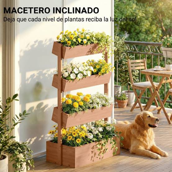 Jardinière en bois à 4 niveaux, surélevée pour l'extérieur avec trous de drainage, en tissu non tissé marron - Image 7