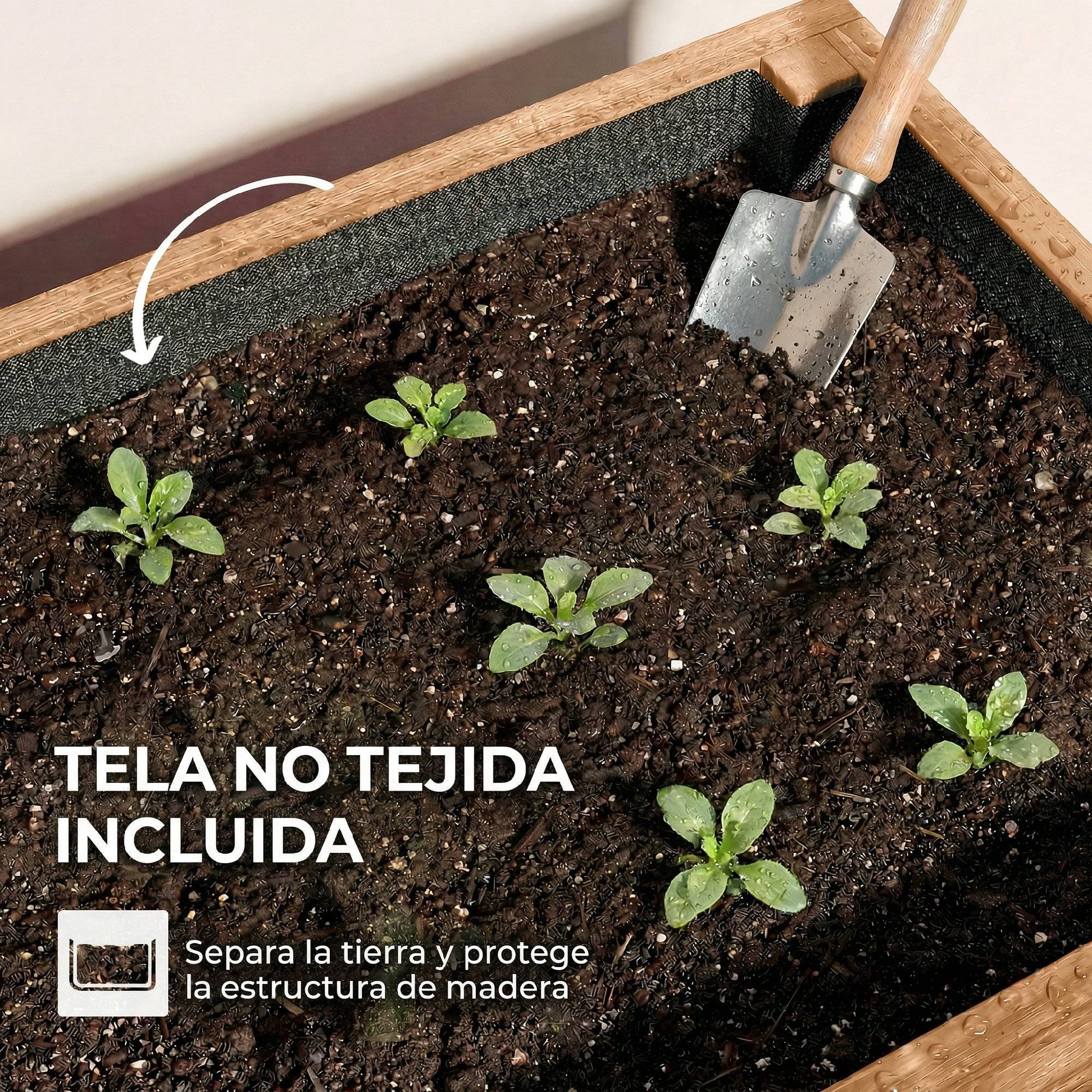 Jardinière en bois à 4 niveaux, surélevée pour l'extérieur avec trous de drainage, en tissu non tissé marron - Image 9