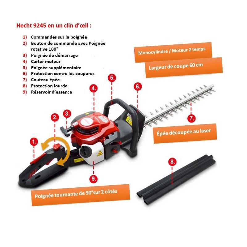 Hecht 9245 Taille haies à essence professionnel Moteur 2 temps système anti-vibration - Image 2