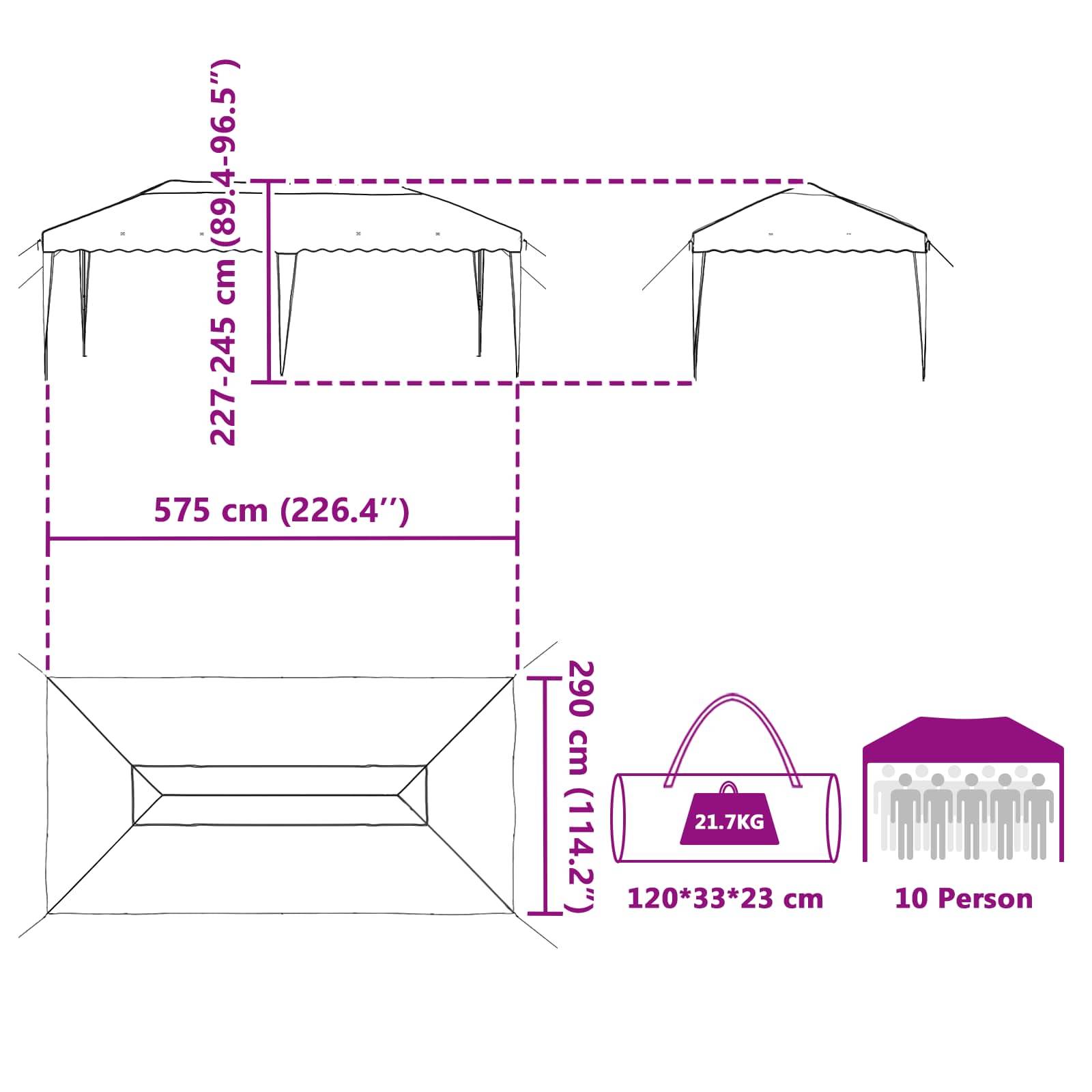 ComfortXL - Tente de réception acier pour terrasse hauteur réglable pliante 575x290cm crème - ComfortXL Outdoor Living - Image 9