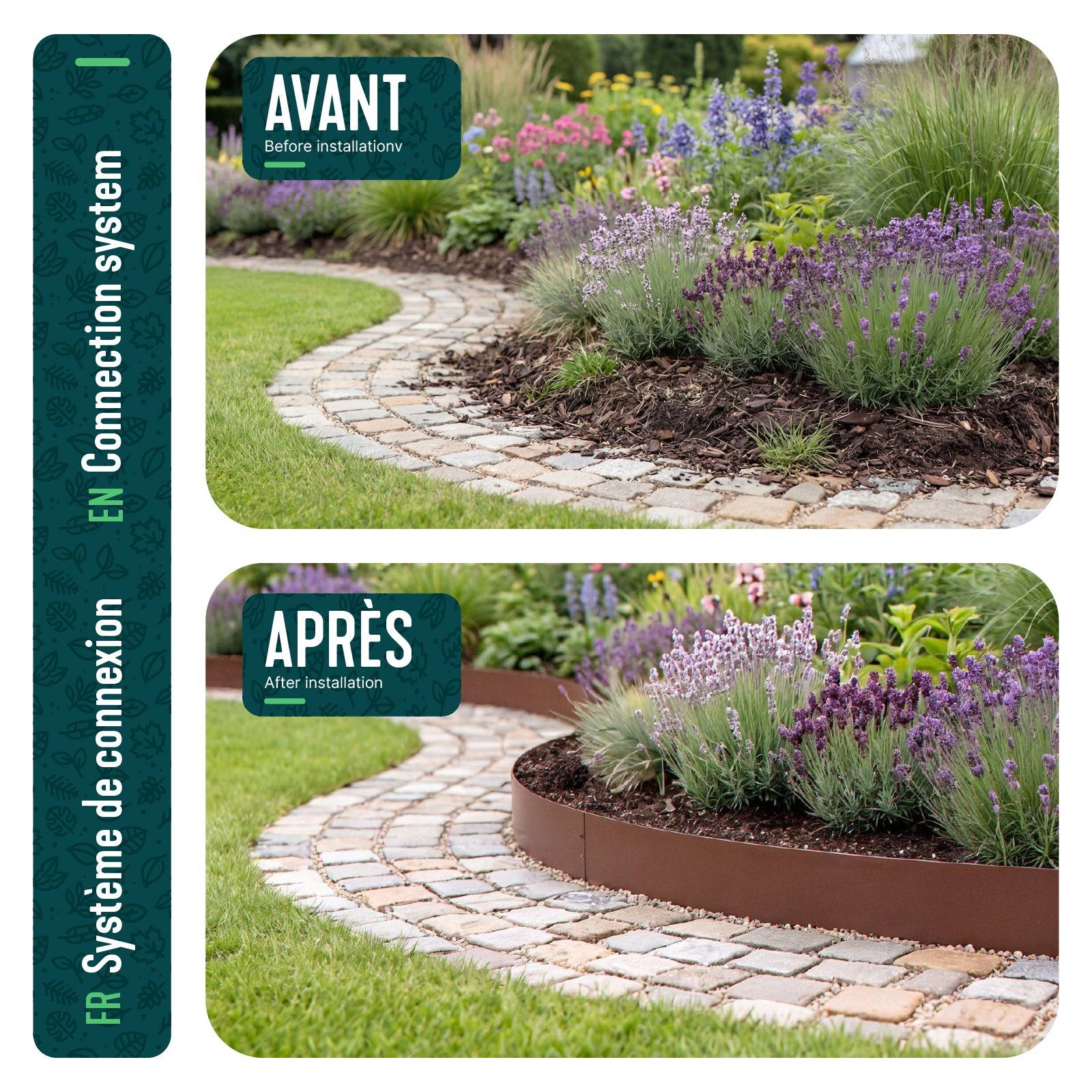 Vounot - Lot de 35 Bordure de jardin en métal flexible 100x13cm marron - clôture gazon antirouille 35m - VOUNOT® - Image 7