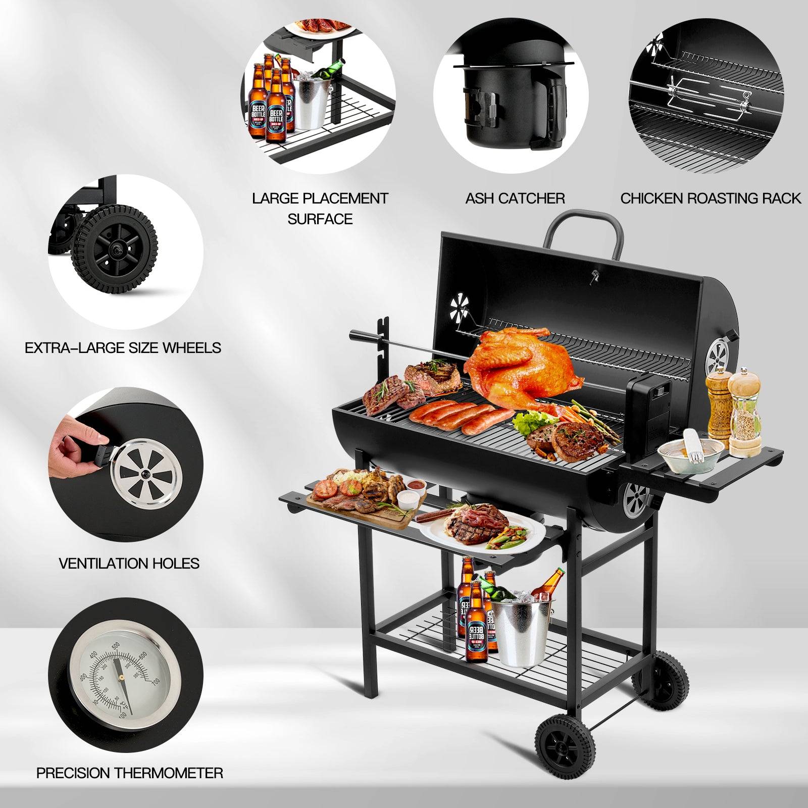 Grand barbecue, charbon de bois, avec grille à poulet, gants, clip - Image 6