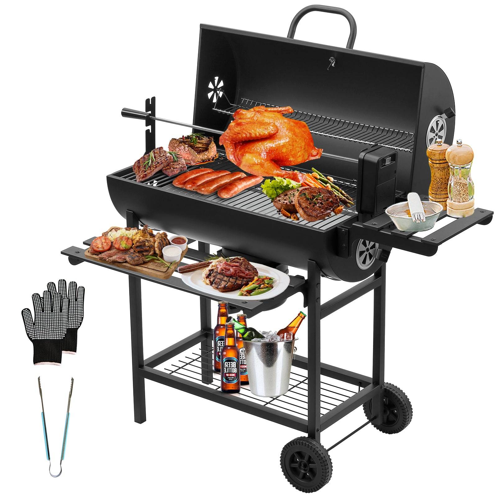Grand barbecue, charbon de bois, avec grille à poulet, gants, clip - Image 5