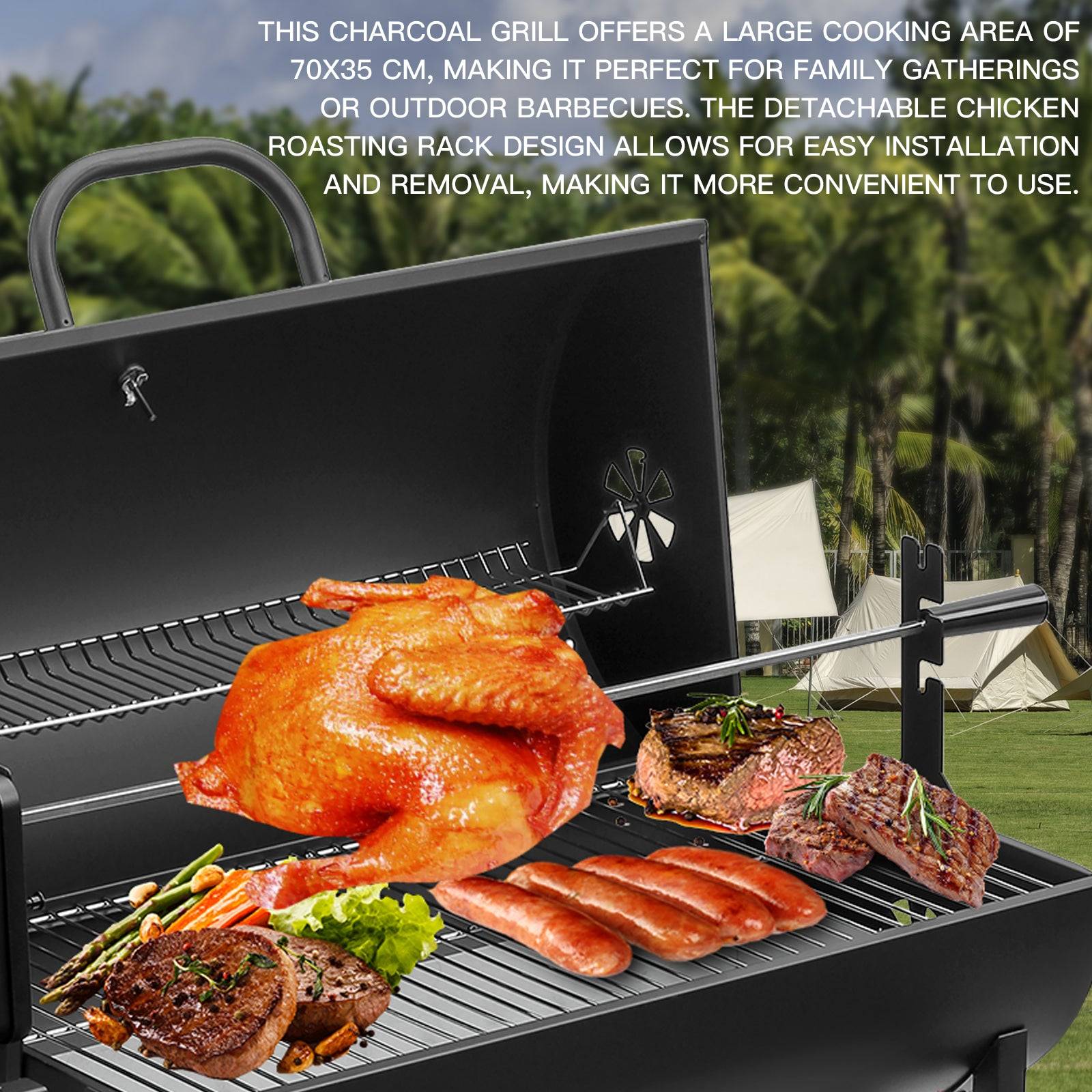 Grand barbecue, charbon de bois, avec grille à poulet, gants, clip - Image 4