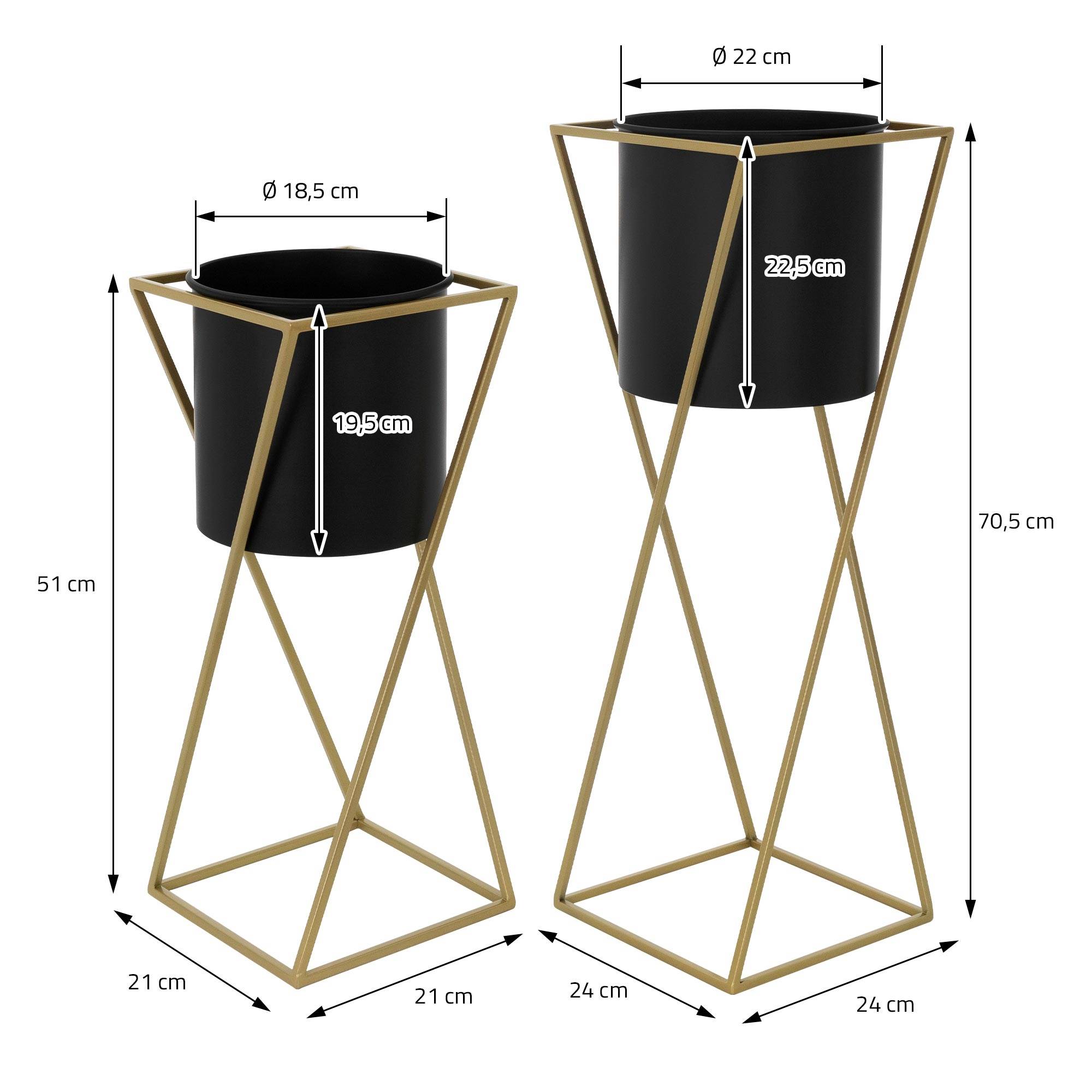 Ml-Design - 2x Support de plantes noir/or en acier h: 51 et 70,5 cm pot de fleurs décoratif - Image 6