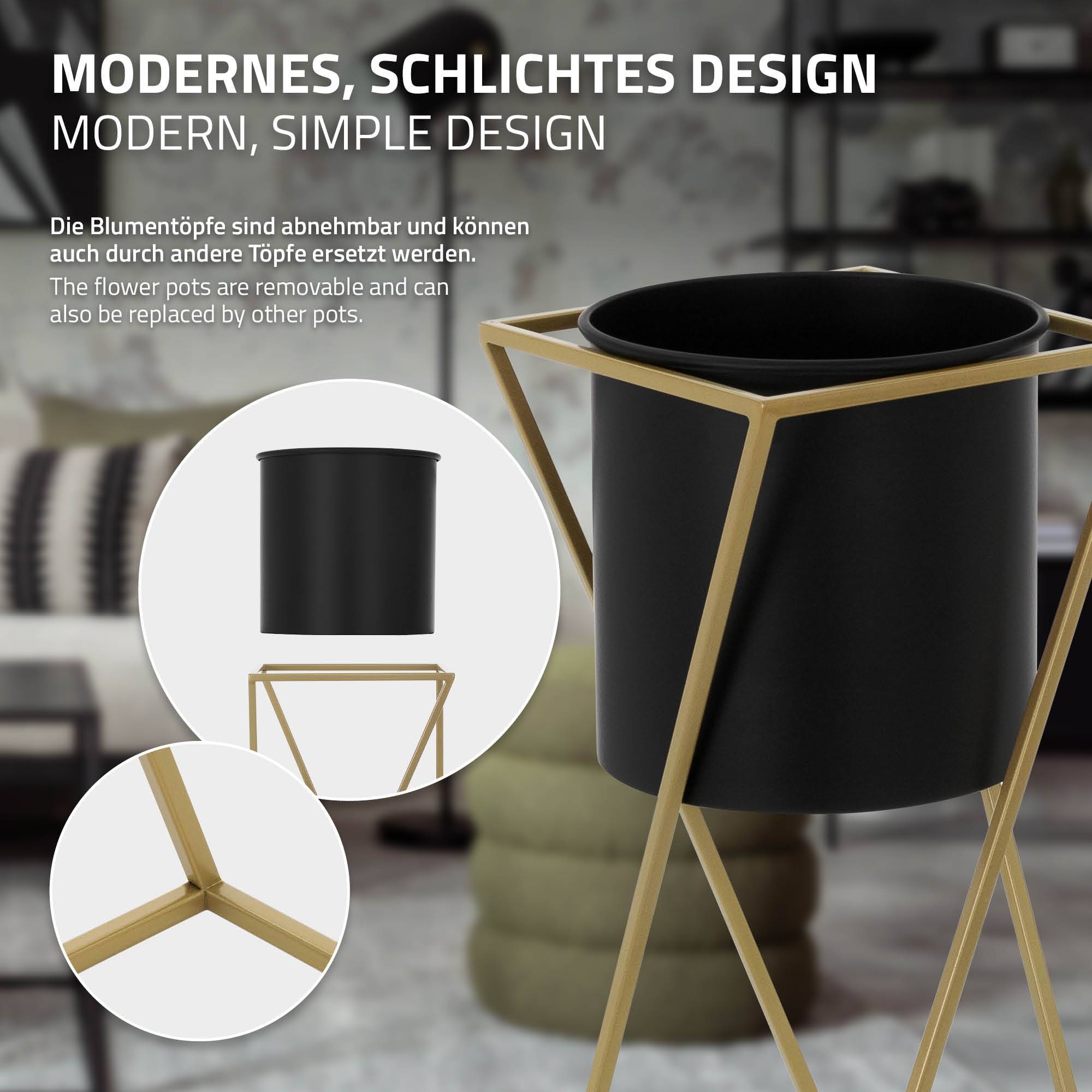 Ml-Design - 2x Support de plantes noir/or en acier h: 51 et 70,5 cm pot de fleurs décoratif - Image 3