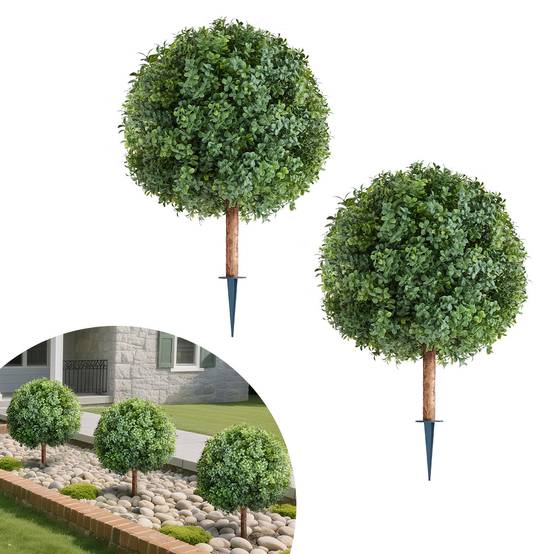 VEVOR Boule Buis Topiaire Artificiel d'Extérieur avec Piquets 686 mm Lot de 2 - Image 1