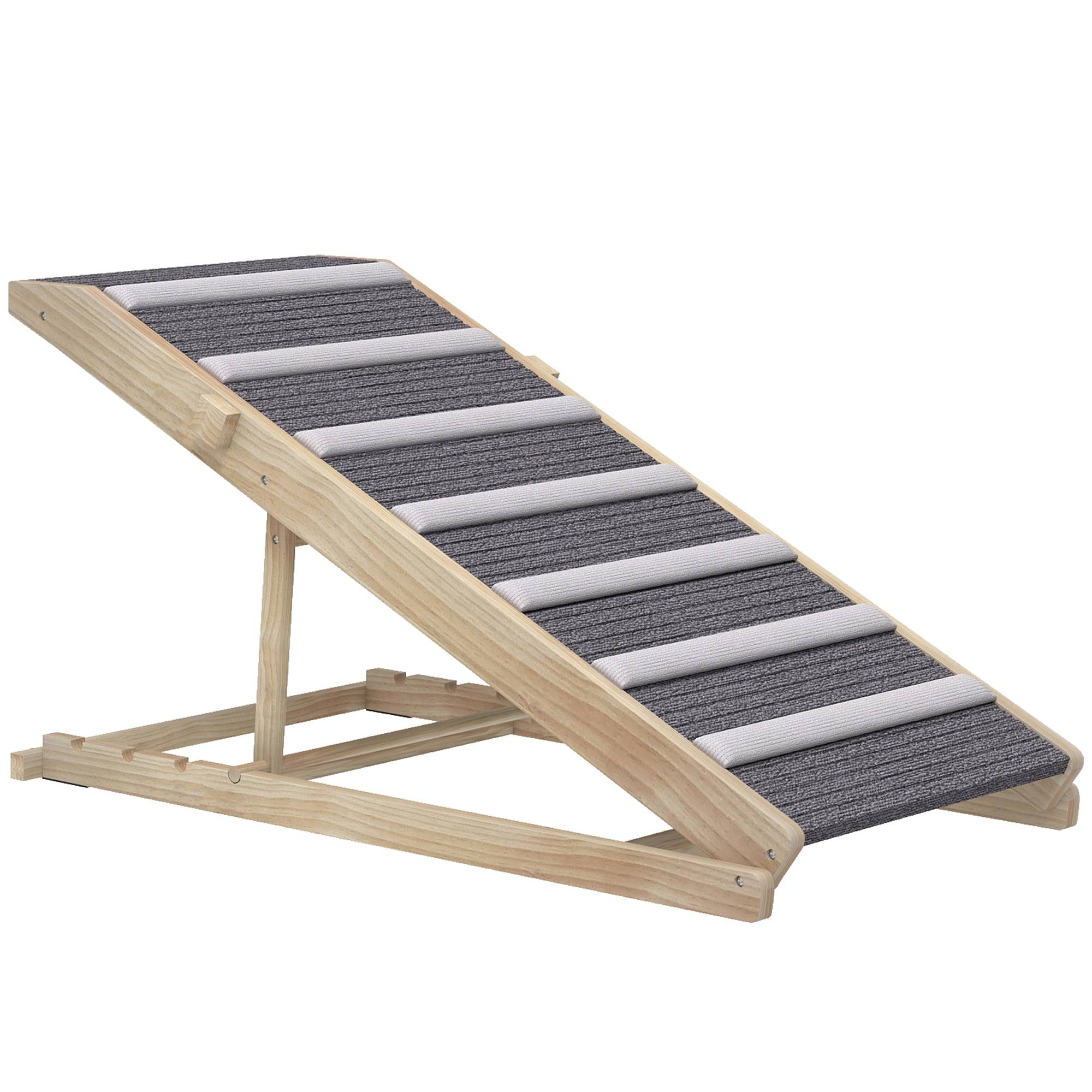 ComfortXL - Rampe pour chien pliable en pin massif naturel avec tapis gris 100 x 50 x 50 cm pour lit et voiture à hauteur réglable - Image 10