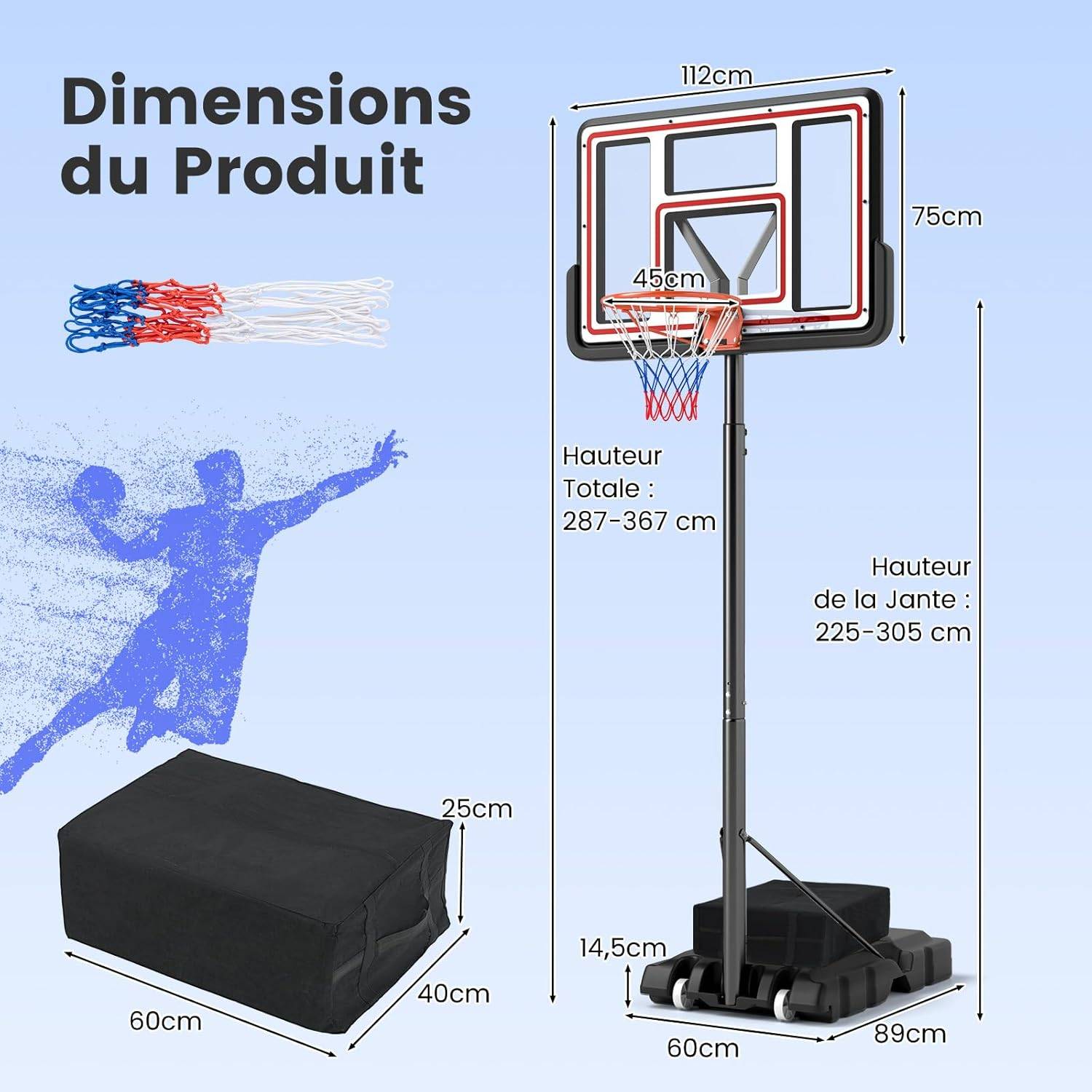 COSTWAY Panier de Basket-Ball Hauteur Réglable 240-305cm, Support de Basket Portable à roulettes avec Base Remplissable Sac de Poids Panneau Arrière COSTWAY Panier de Basket-Ball Hauteur Réglable 240-305cm, Support de Basket Portable à roulettes avec Base Remplissable Sac de Poids Panneau Arrière
