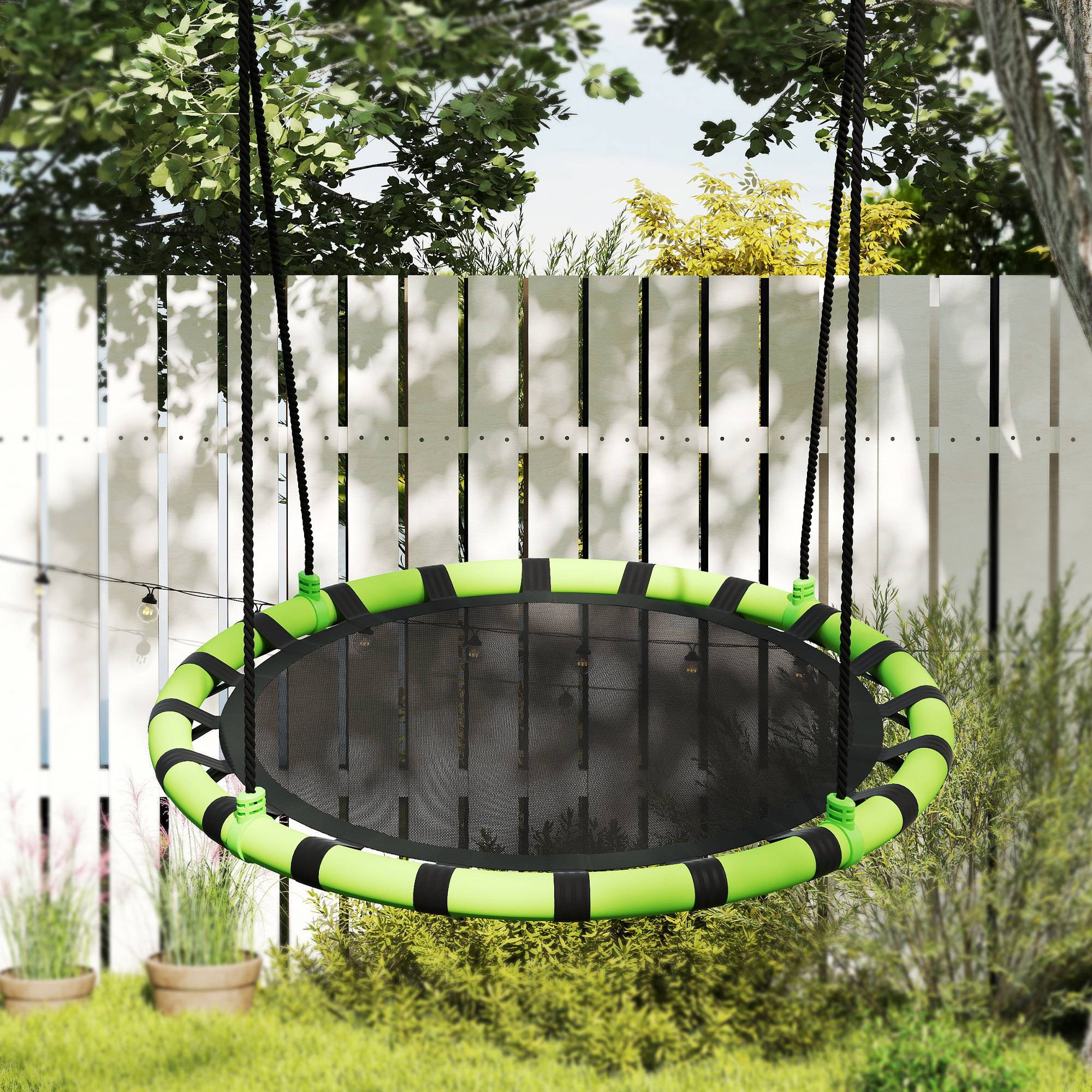Balançoire nid, balançoire suspendue à cordes réglables en hauteur, siège rond Ø100 cm, noire, ludique pour intérieur et extérieur - Image 9