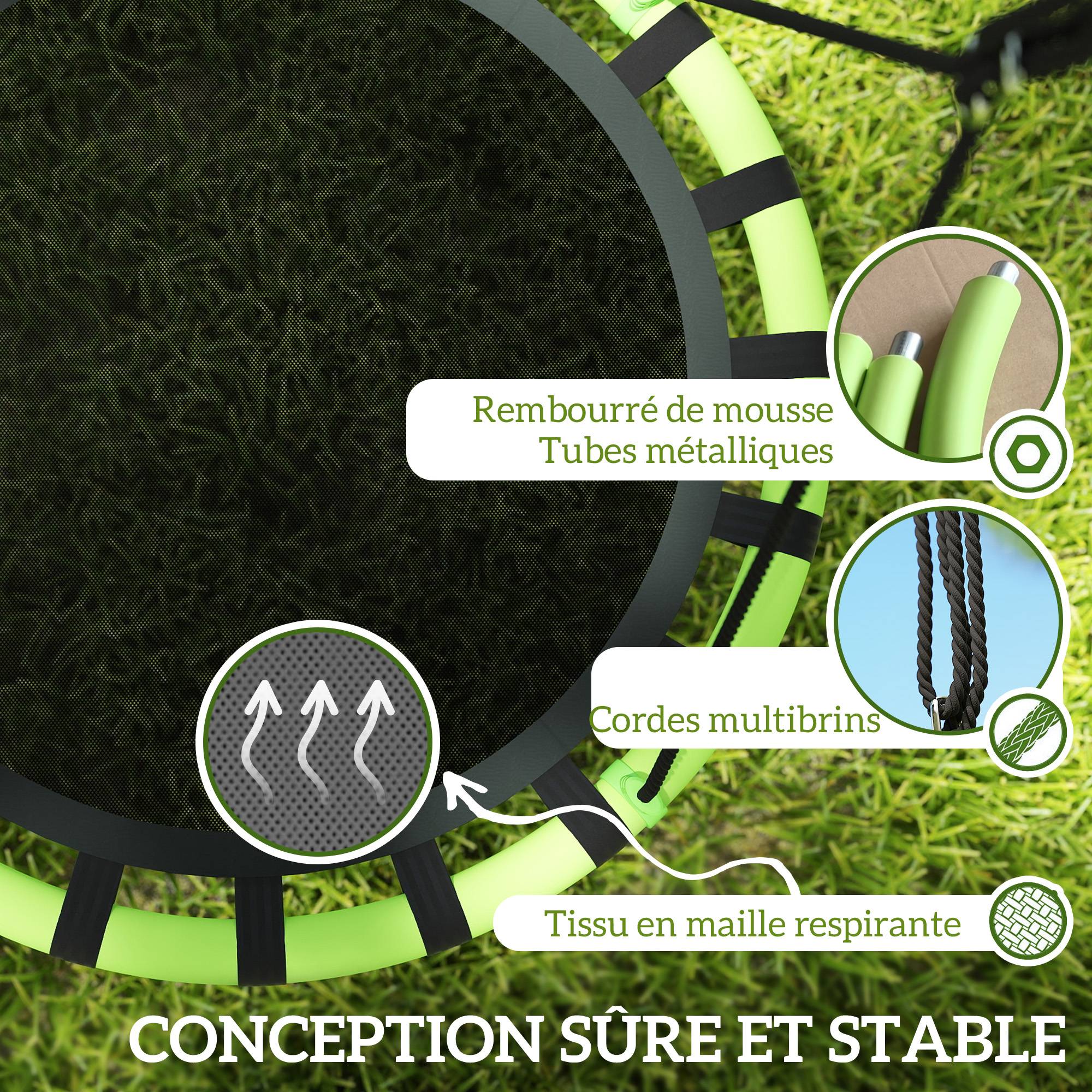 Balançoire nid, balançoire suspendue à cordes réglables en hauteur, siège rond Ø100 cm, noire, ludique pour intérieur et extérieur - Image 4