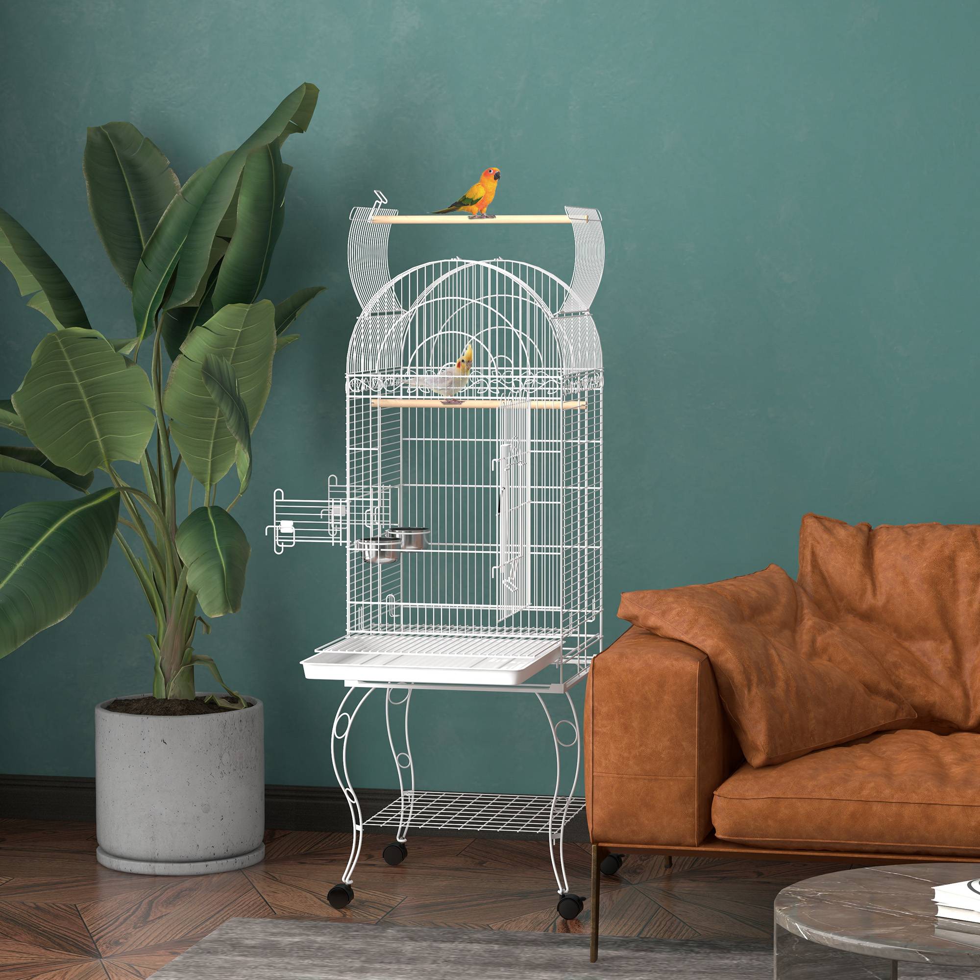 Cage à oiseaux acier blanc 51 x 51 x 153 cm - PANGIVO - Image 3