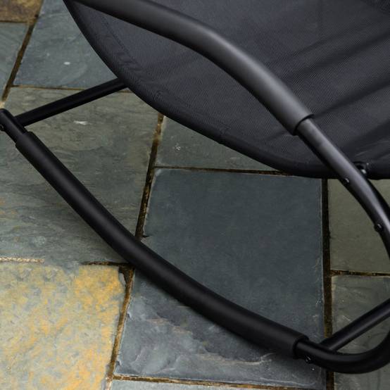 Fauteuil à bascule relax acier zingué textilène terrasse ergonomique appuie-tête noir - ComfortXL Outdoor Living - Image 9