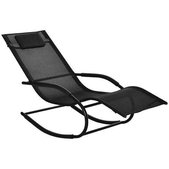 Fauteuil à bascule relax acier zingué textilène terrasse ergonomique appuie-tête noir - ComfortXL Outdoor Living - Image 1