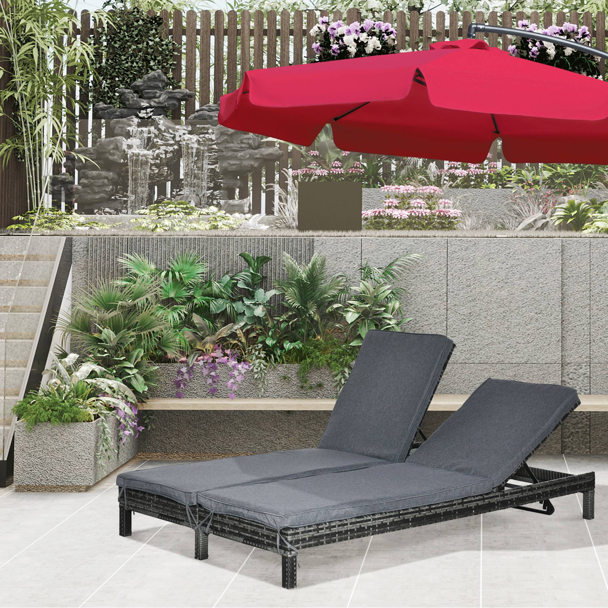 PANGIVO - Bain de soleil double résine tressée gris 196 x 120 x 28 cm - PANGIVO - Image 3