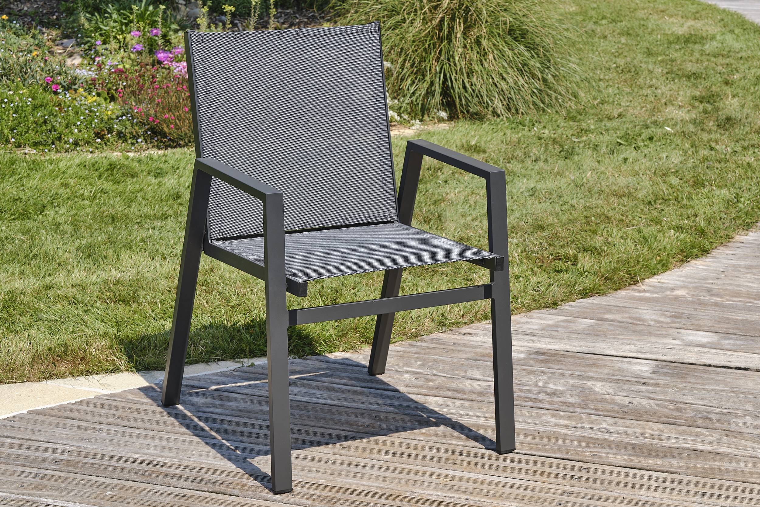 Dcb Garden - Lot de 2 fauteuils de jardin empilables en aluminium  - Gris anthracite - FLORIDE - Image 1