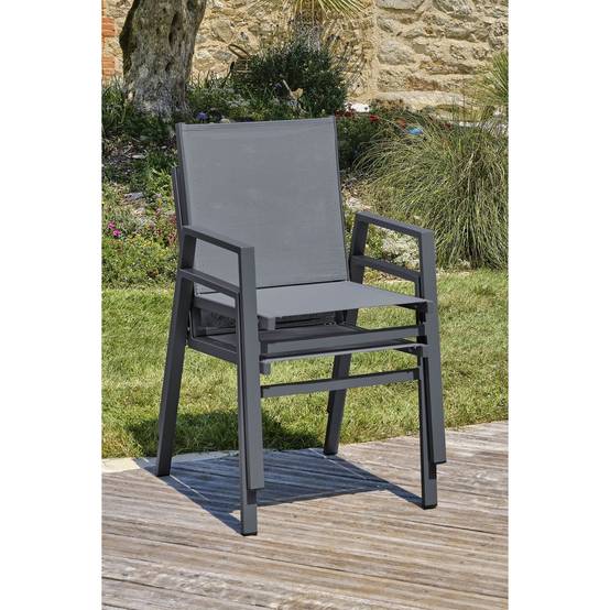 Dcb Garden - Lot de 2 fauteuils de jardin empilables en aluminium - Gris anthracite - FLORIDE - Image 8