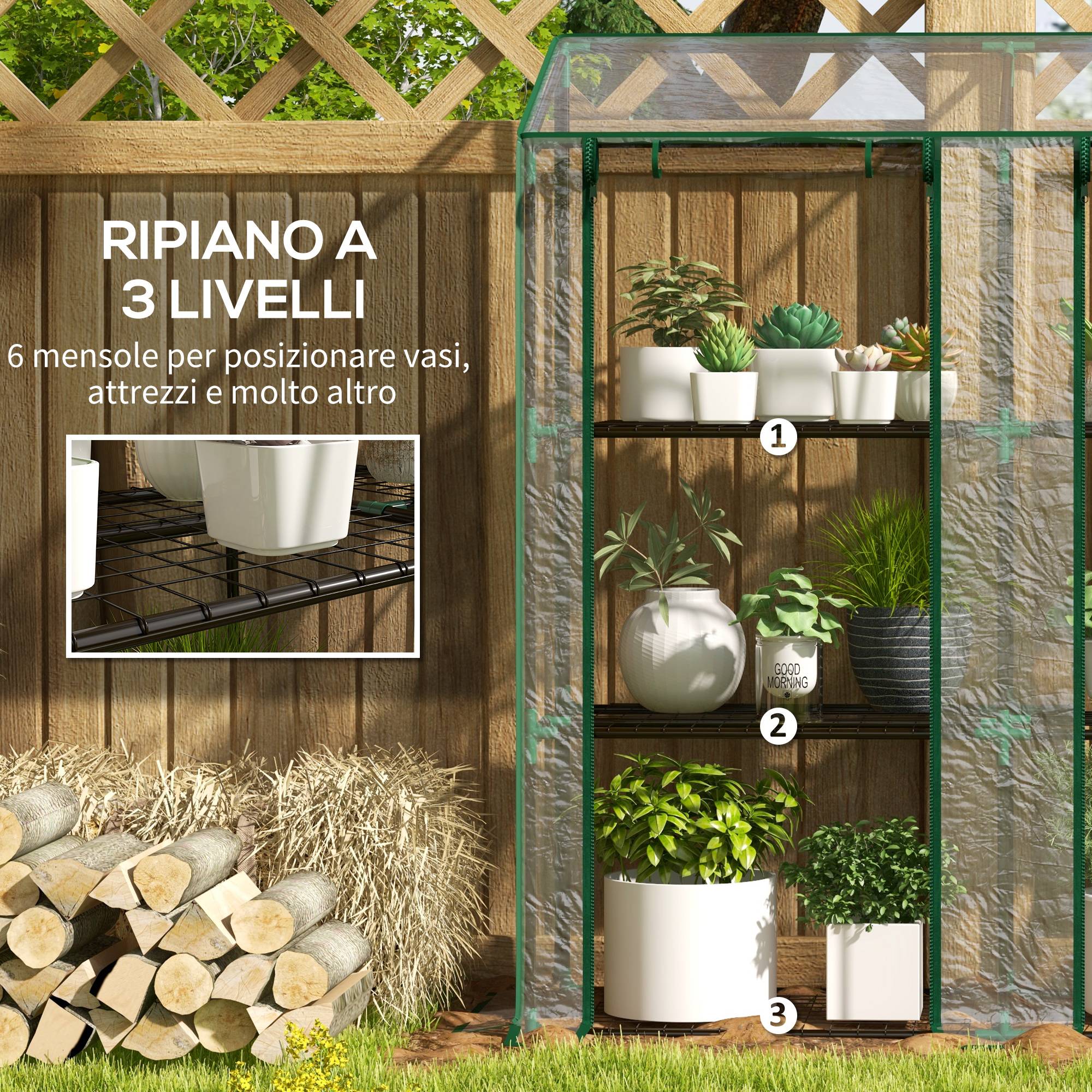 ComfortXL - Serre de balcon acier et PE transparent 143 x 46 x 151 cm 6 étagères 2 portes - ComfortXL Outdoor Living - Image 7