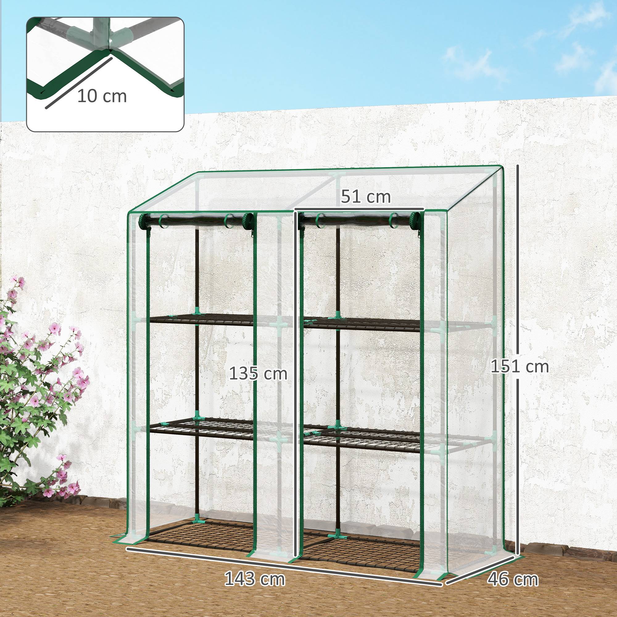 ComfortXL - Serre de balcon acier et PE transparent 143 x 46 x 151 cm 6 étagères 2 portes - ComfortXL Outdoor Living - Image 5