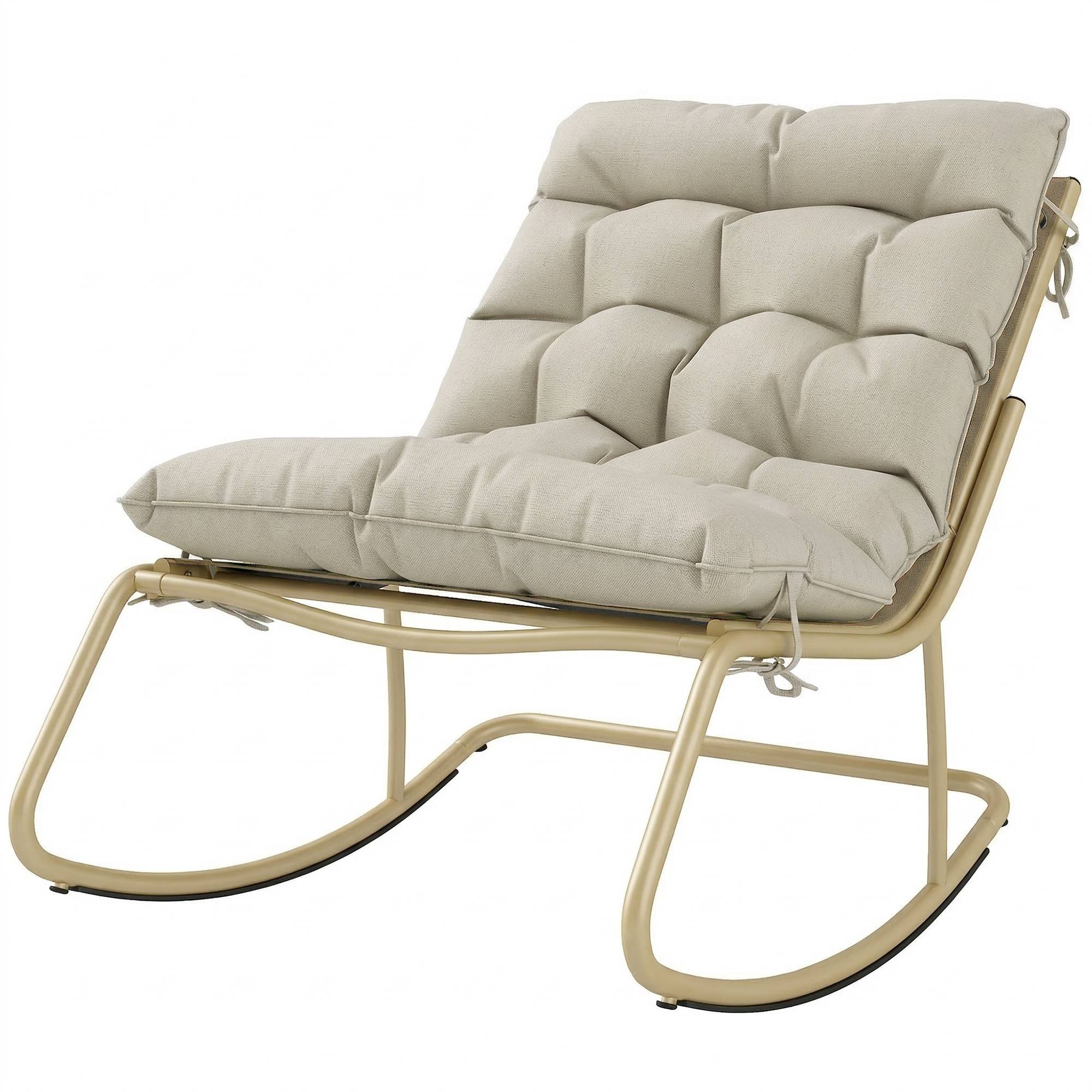Fauteuil à Bascule Extérieur Coussin Moelleux 125cm Large 64cm en Acier et Textilène Beige et Doré - Image 2