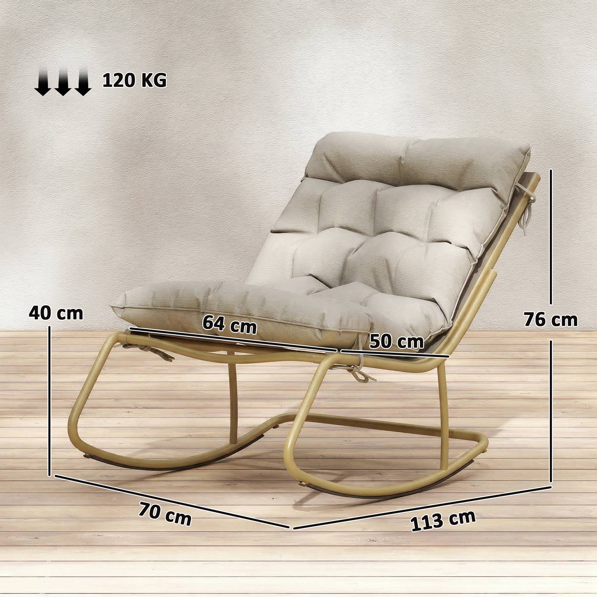 Fauteuil à Bascule Extérieur Coussin Moelleux 125cm Large 64cm en Acier et Textilène Beige et Doré - Image 5
