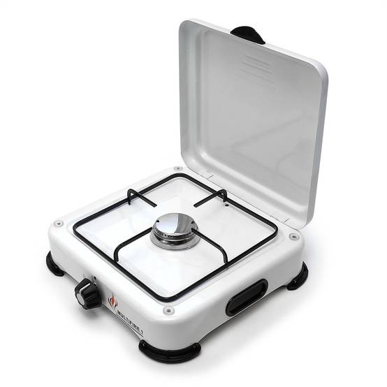 Plaque de cuisson gaz 1 feu 1500W Brûleur acier Réchaud Gaz butane ou propane Blanc laqué Grille Couvercle - Image 2