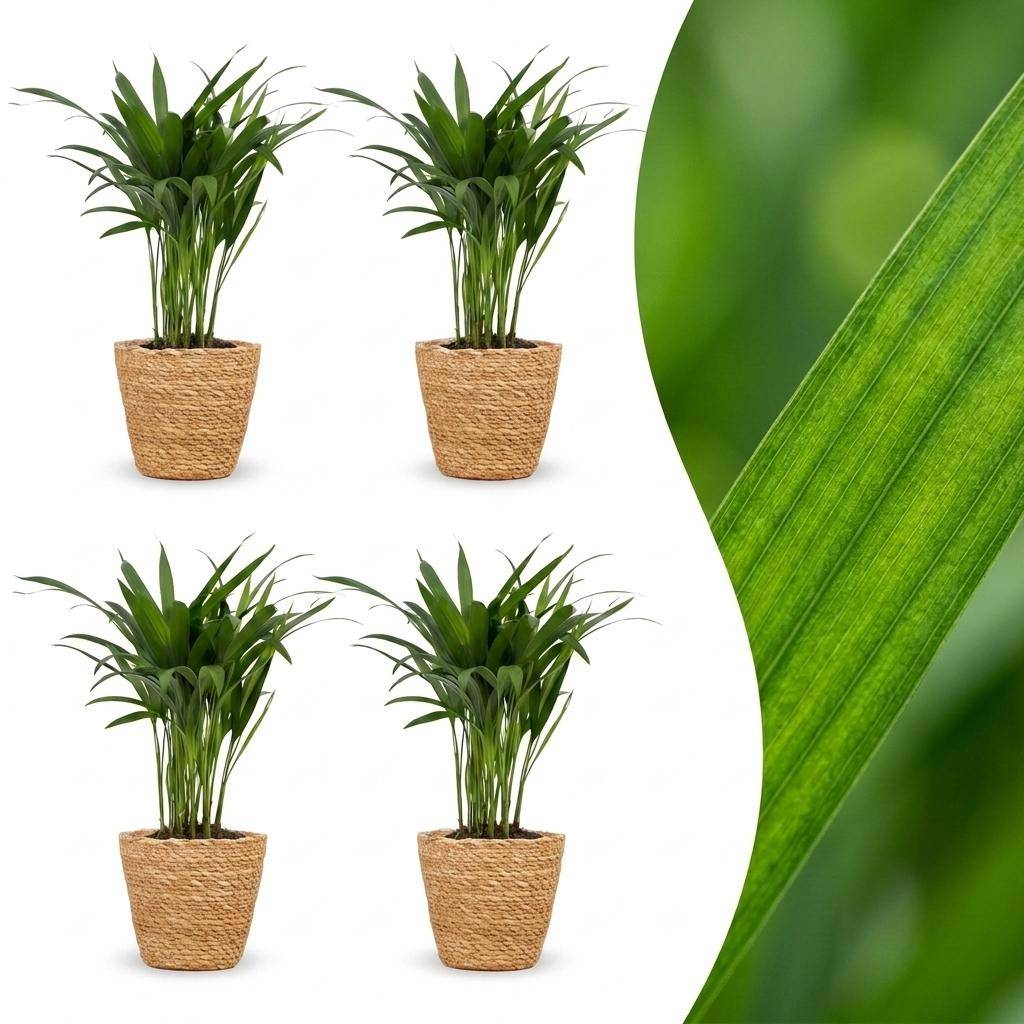 La Green Touch - Areca Lutescens - Palmier Areca - Lot de 4 plantes - Panier en jonc de mer inclus - Pot Ø12 cm, H 45 cm - Image 1