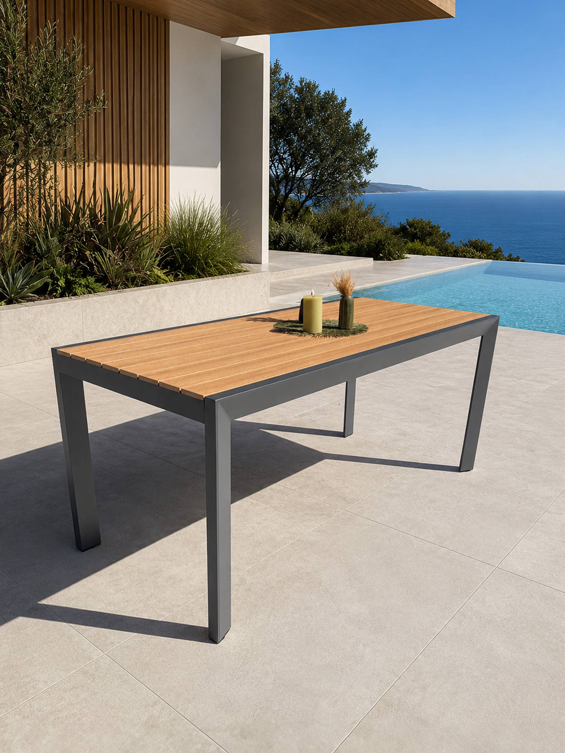 Dcb Garden - Table de jardin en alu plateau polywood aspect bois - Gris anthracite - TONGA - Image 1
