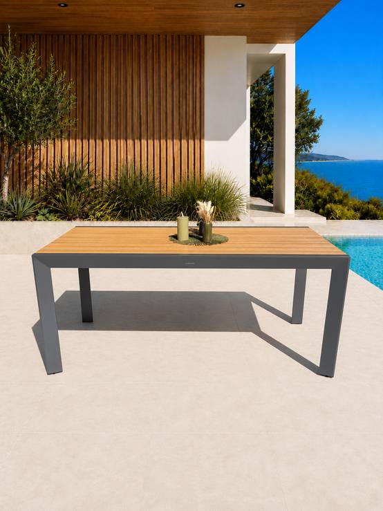 Dcb Garden - Table de jardin en alu plateau polywood aspect bois - Gris anthracite - TONGA - Image 2