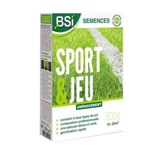 BSI - BSI - Semences De Gazon - Sport Ou Jeu - Avec Enrobage Protecteur - Tres Haute qualité - Jusqu'a 25 m² - 500g