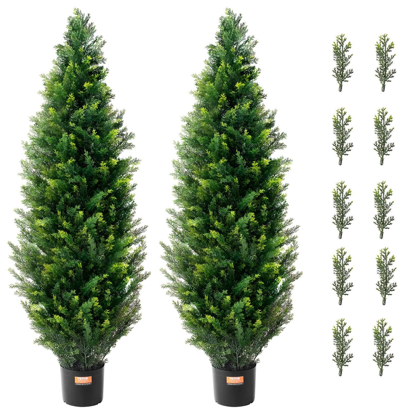 VEVOR Arbre topiaire cèdre artificiel 48 po, lot 2. Feuilles UV, avec pot. Décoration intérieur/extérieur. - Image 1