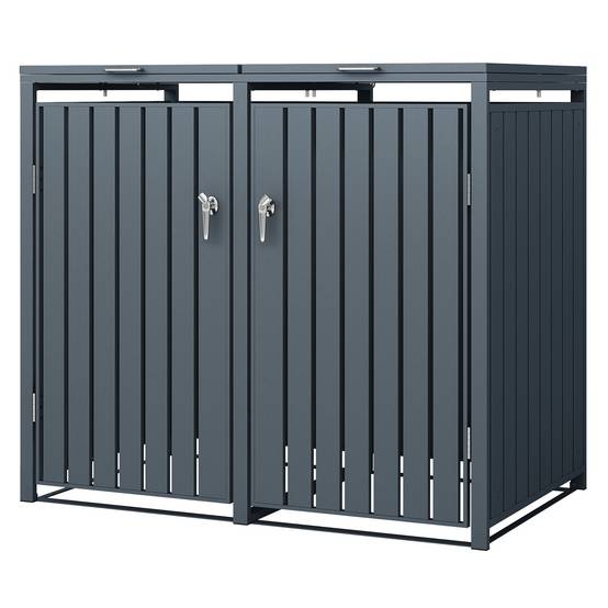 Abri pour 2 poubelles 132x80x116,3 cm 60 à 240 litres par compartiment anthracite acier couvercle rabattable et 2 portes résistant aux intempéries - Image 1