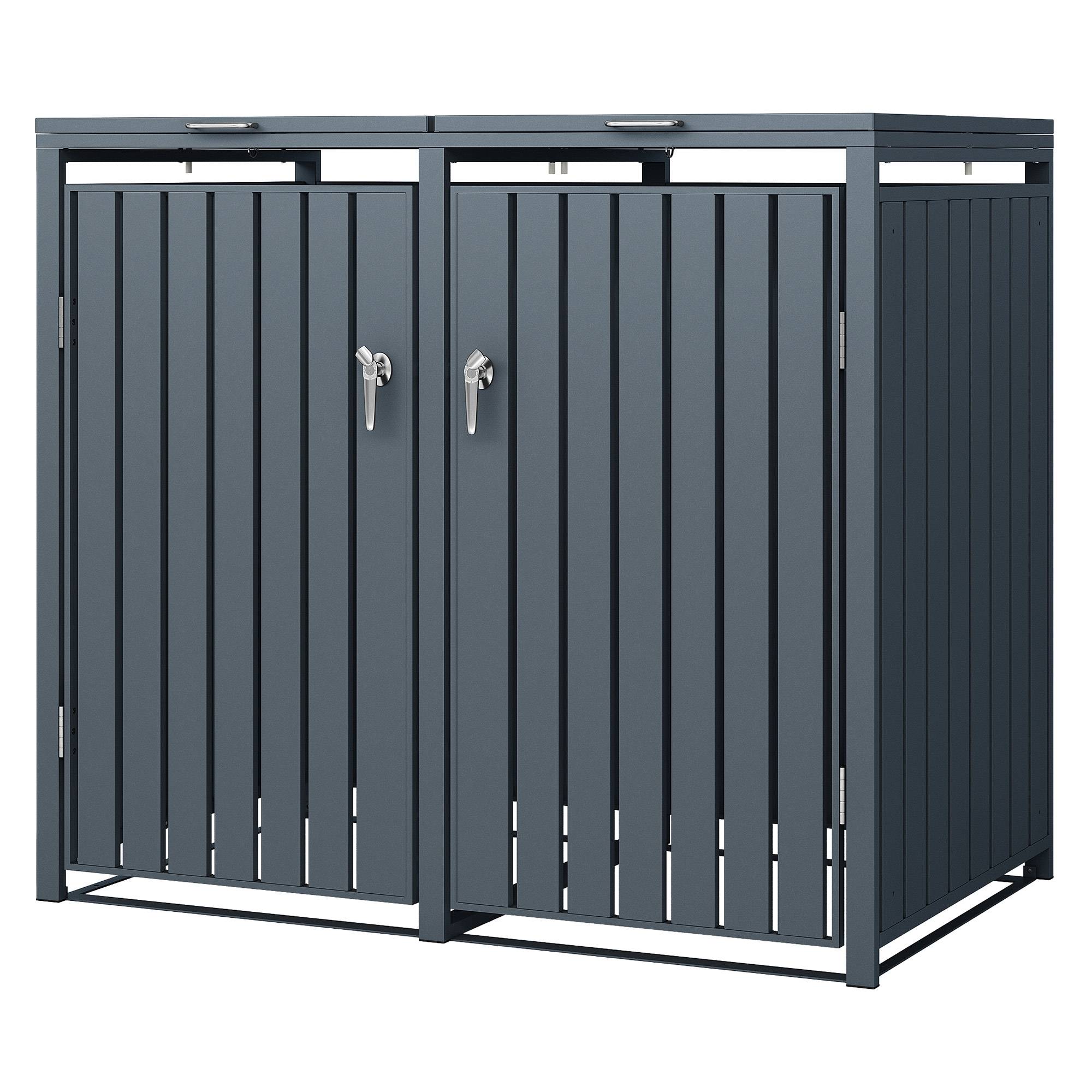 Abri pour 2 poubelles 132x80x116,3 cm 60 à 240 litres par compartiment anthracite acier couvercle rabattable et 2 portes résistant aux intempéries - Image 1