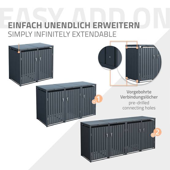Abri pour 2 poubelles 132x80x116,3 cm 60 à 240 litres par compartiment anthracite acier couvercle rabattable et 2 portes résistant aux intempéries - Image 7