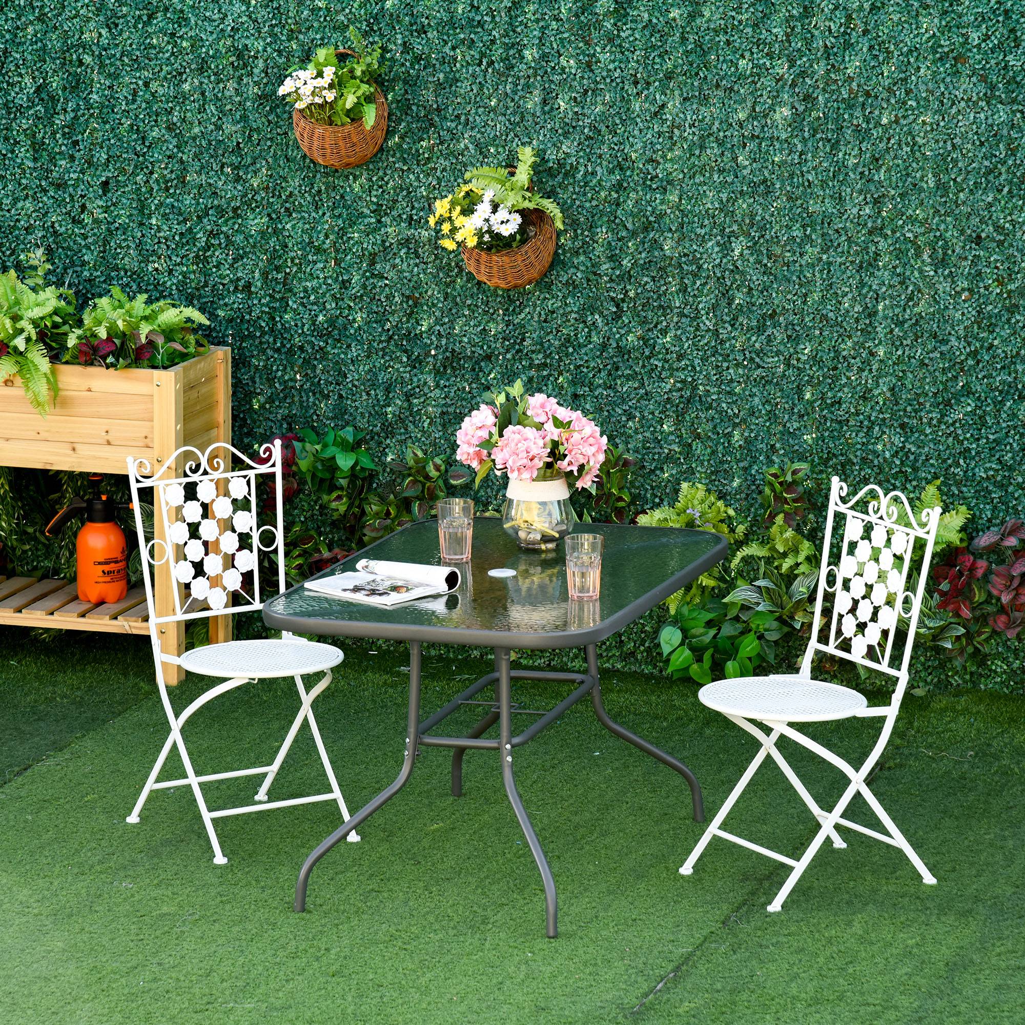 ComfortXL - Grande Table de Jardin Métal Verre Trempé Terrasse Trou Parasol 140x80cm - ComfortXL Outdoor Living - Image 3