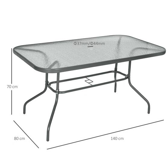 ComfortXL - Grande Table de Jardin Métal Verre Trempé Terrasse Trou Parasol 140x80cm - ComfortXL Outdoor Living - Image 5