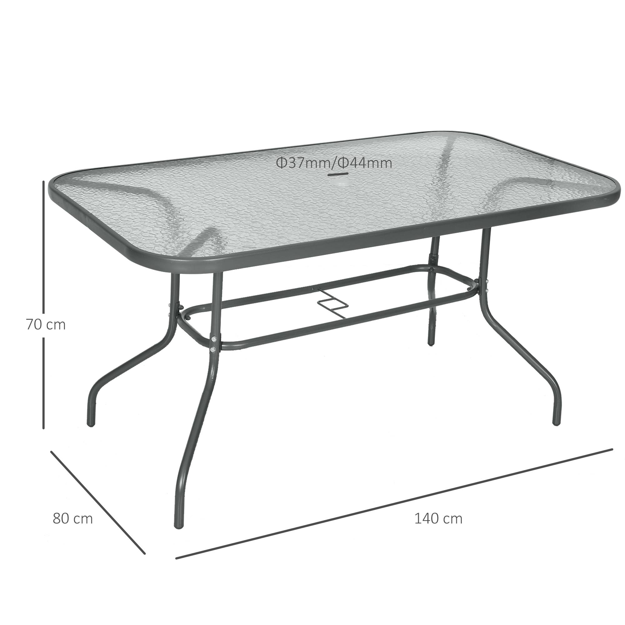ComfortXL - Grande Table de Jardin Métal Verre Trempé Terrasse Trou Parasol 140x80cm - ComfortXL Outdoor Living - Image 5