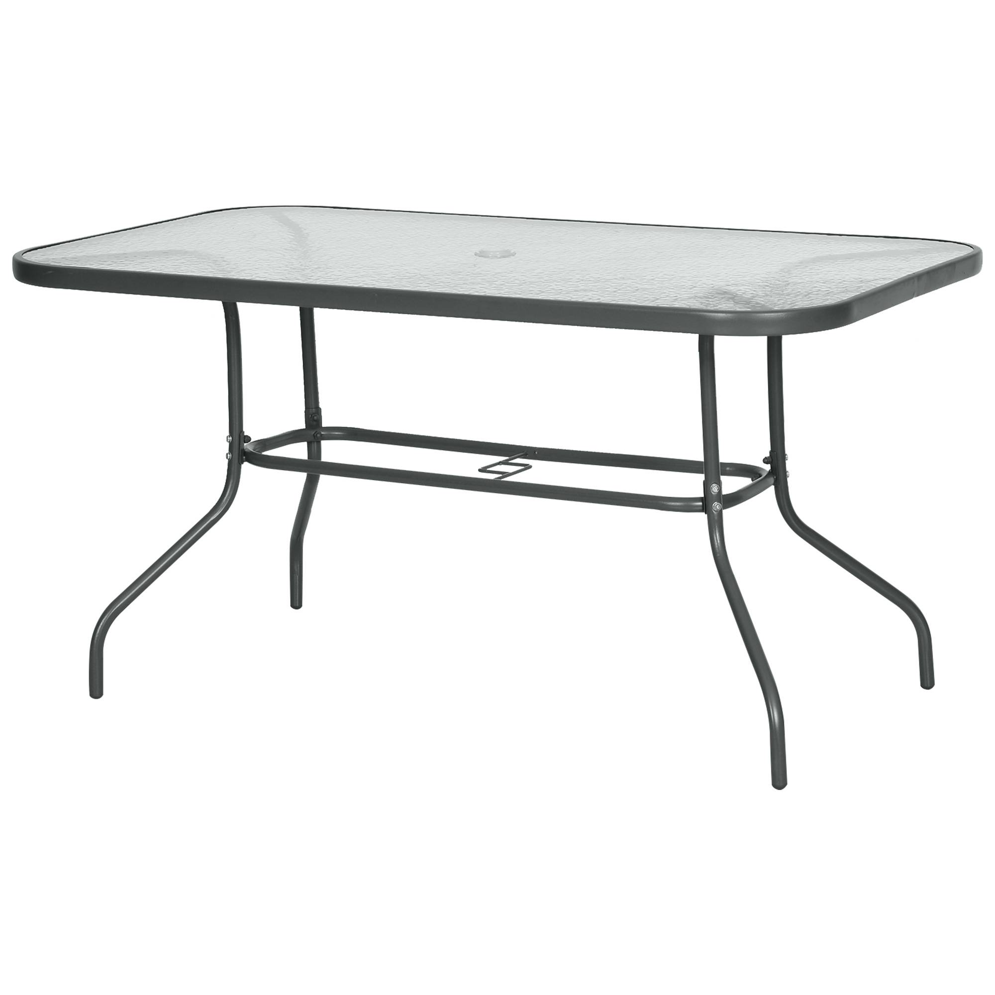 ComfortXL - Grande Table de Jardin Métal Verre Trempé Terrasse Trou Parasol 140x80cm - ComfortXL Outdoor Living - Image 2