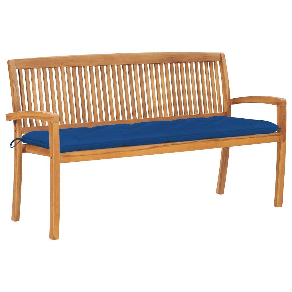 Helloshop26 - Banc de jardin meuble de patio d'extérieur terrasse empilable et coussin 159 cm bois de teck massif - Image 1