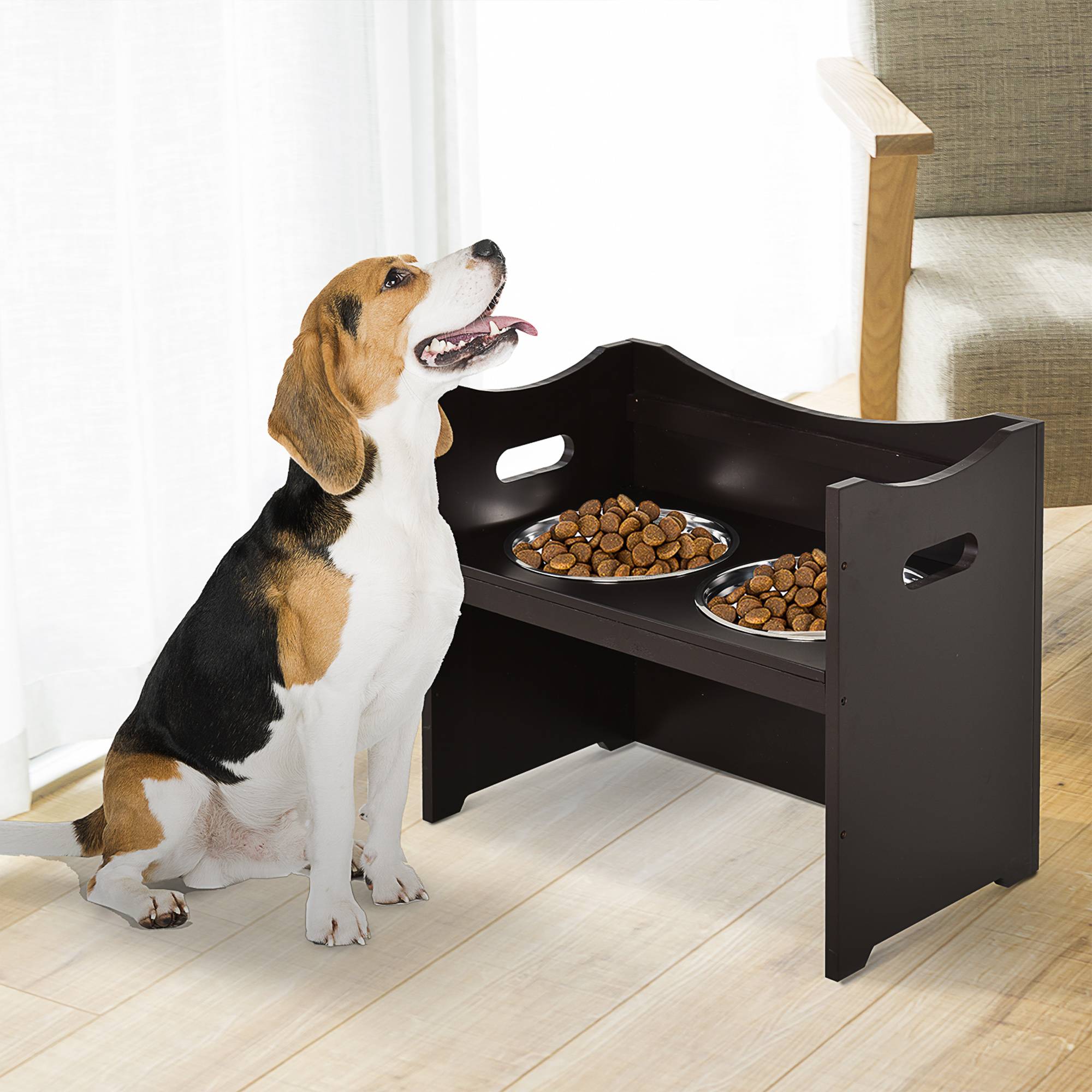 Sans Marque - Gamelle surélevée chien hauteur réglable, 2 gamelles 2L inox, anti-glouton, toutes tailles, café - Image 4